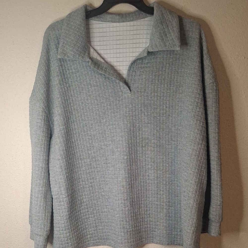 SHEIN Light Blue Waffle Knit V-Neck Sweater